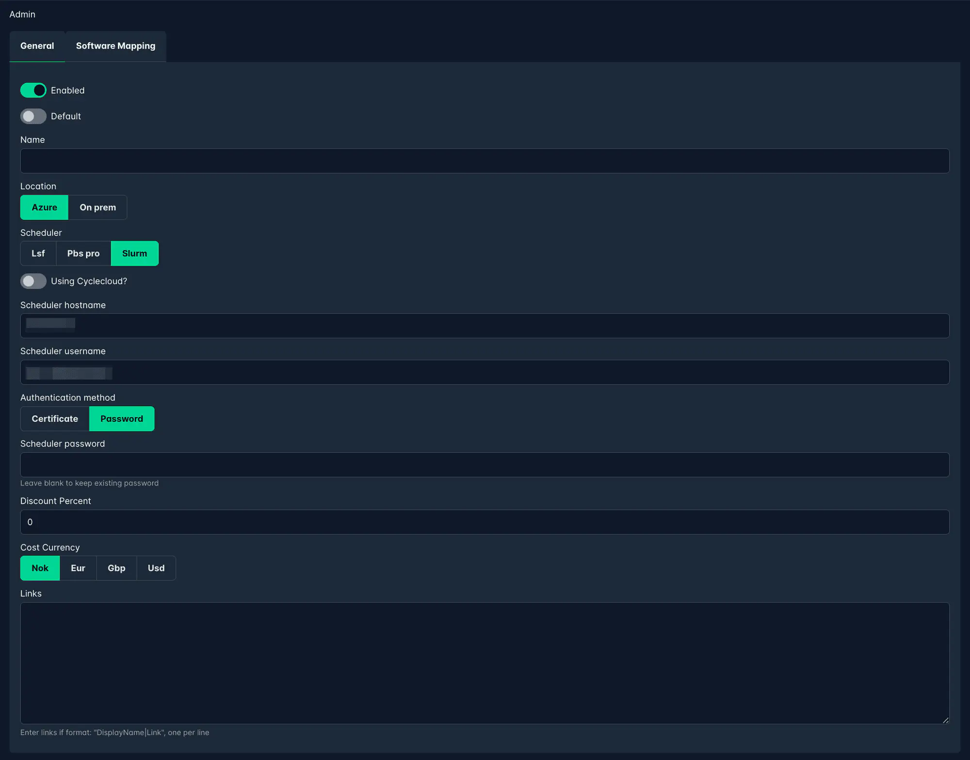 Cluster General settings