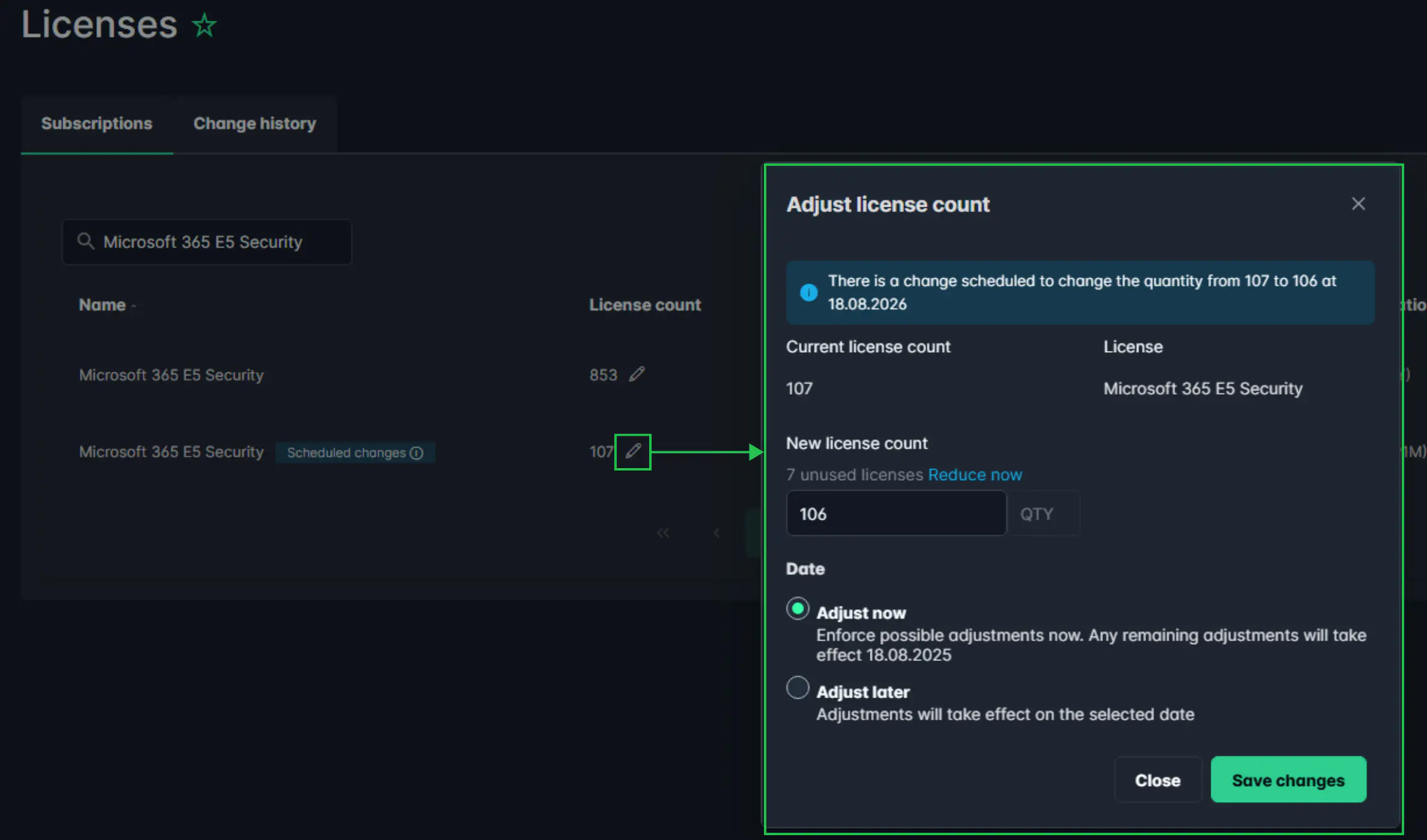 Scheduled Changes