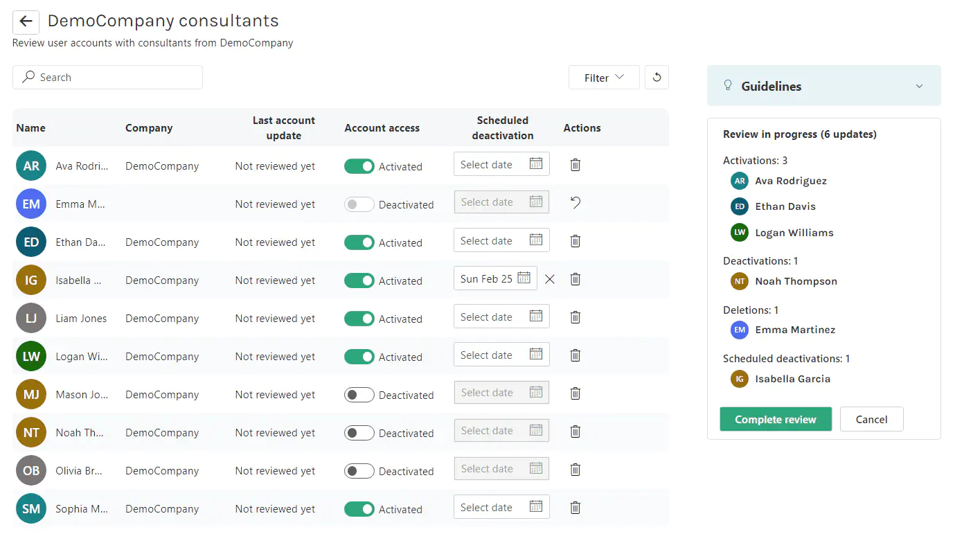 Actions During Review