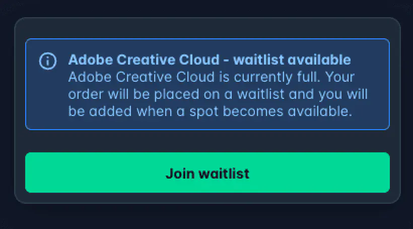 Product page showing waitlist available message and Join waitlist button