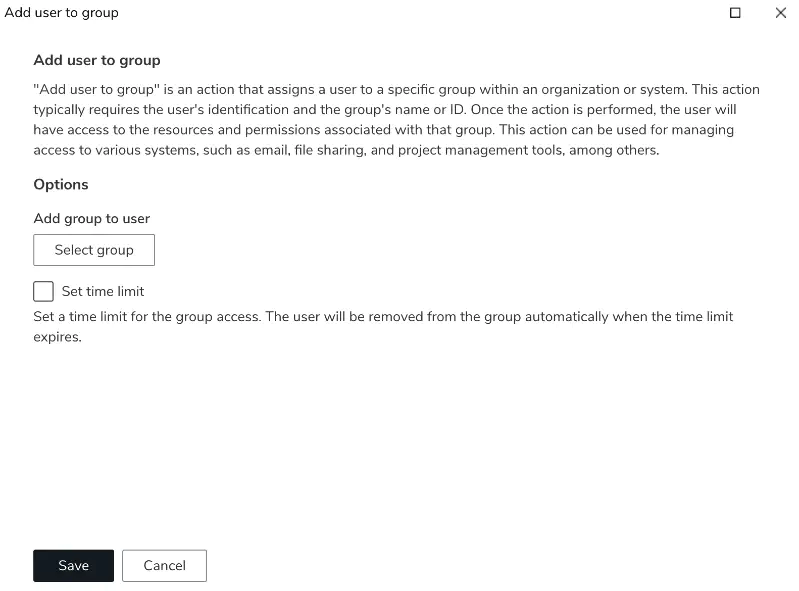 Screenshot: Add user to group action