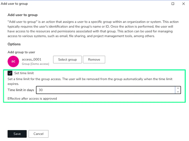 Screenshot: Setting time limit for group membership