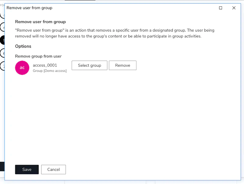 Screenshot: Remove user from group action