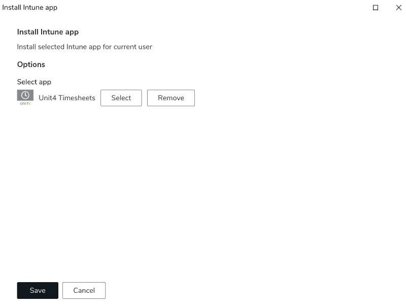 Screenshot: Intune app install configuration