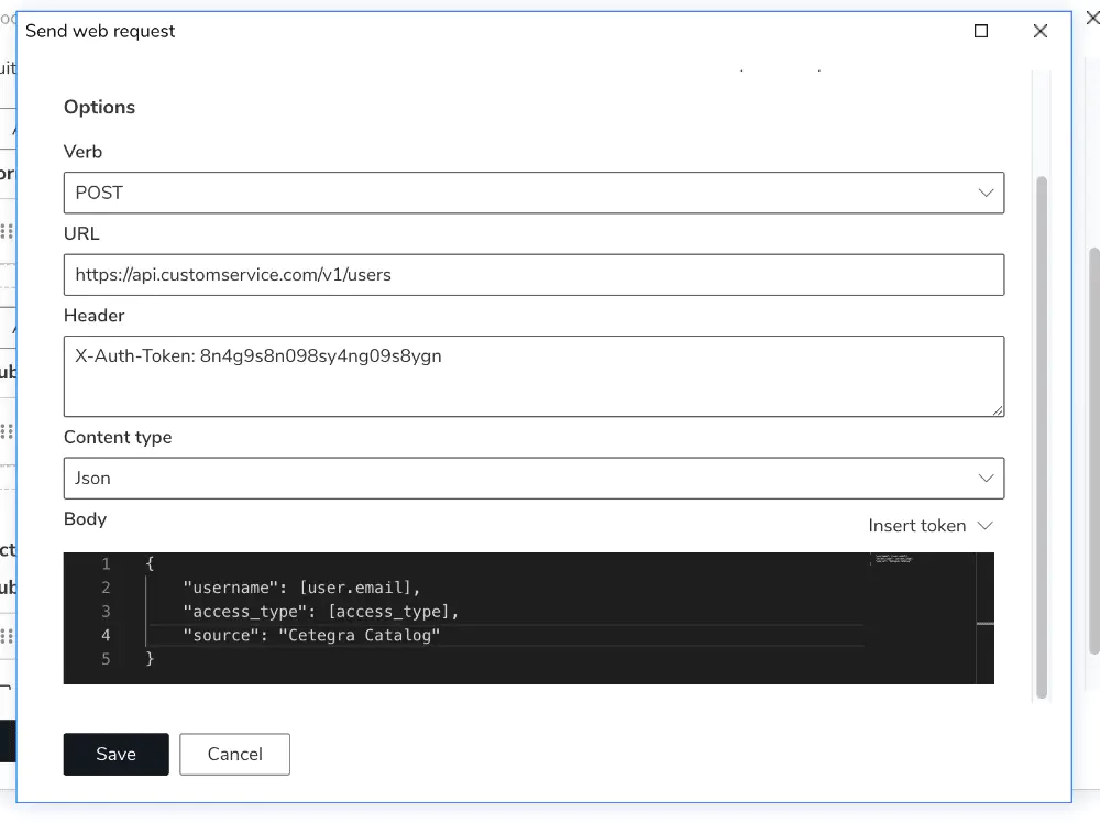 Screenshot: Web request action setup
