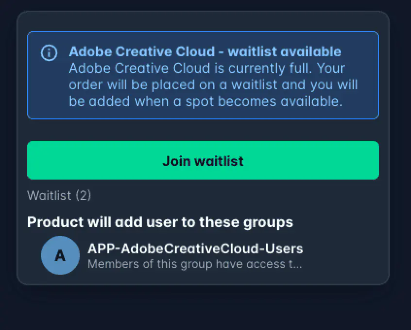 Product page in edit mode showing Join waitlist button and Waitlist count link