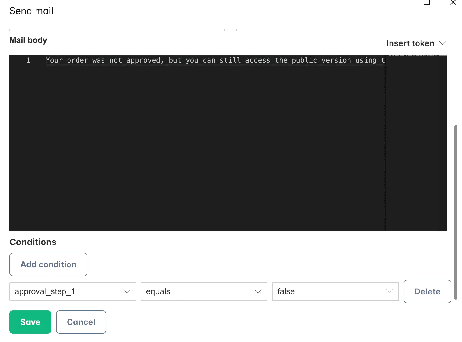 Screenshot: Conditional flow triggered by decline