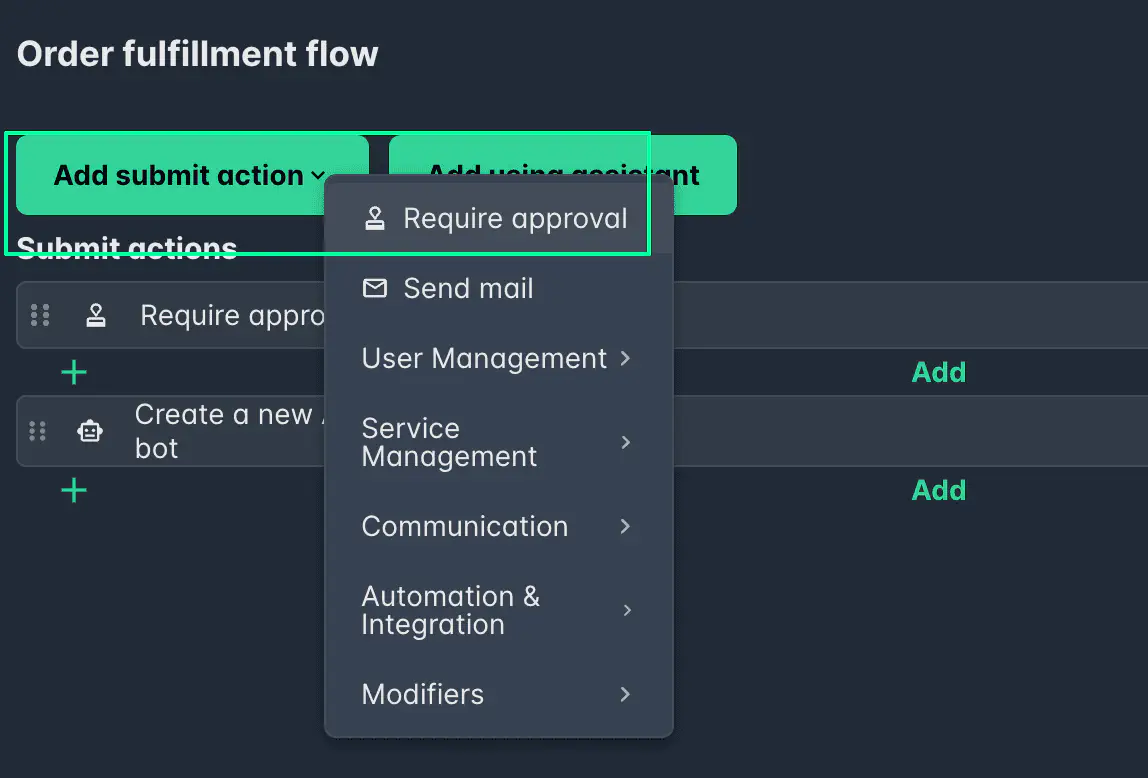 Screenshot: Configure Require Approval action window