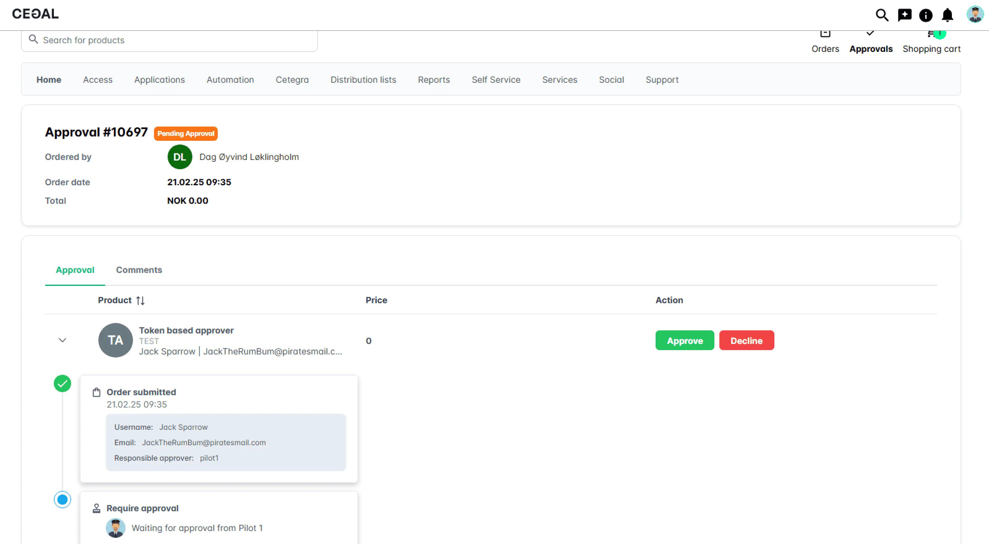 Screenshot: Approver task view in Catalog