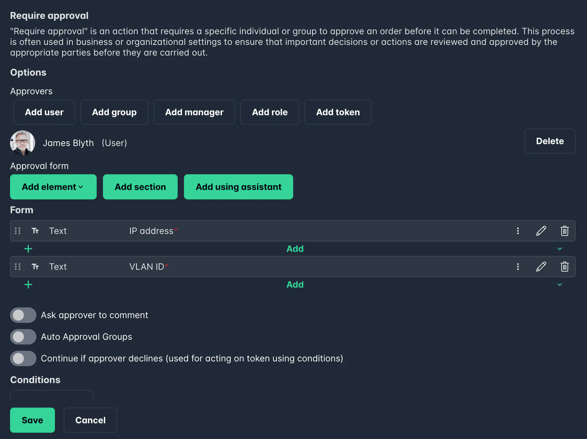 Screenshot: Approver entering additional information during approval