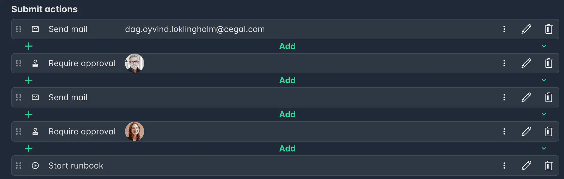 Screenshot: Order details showing approver input