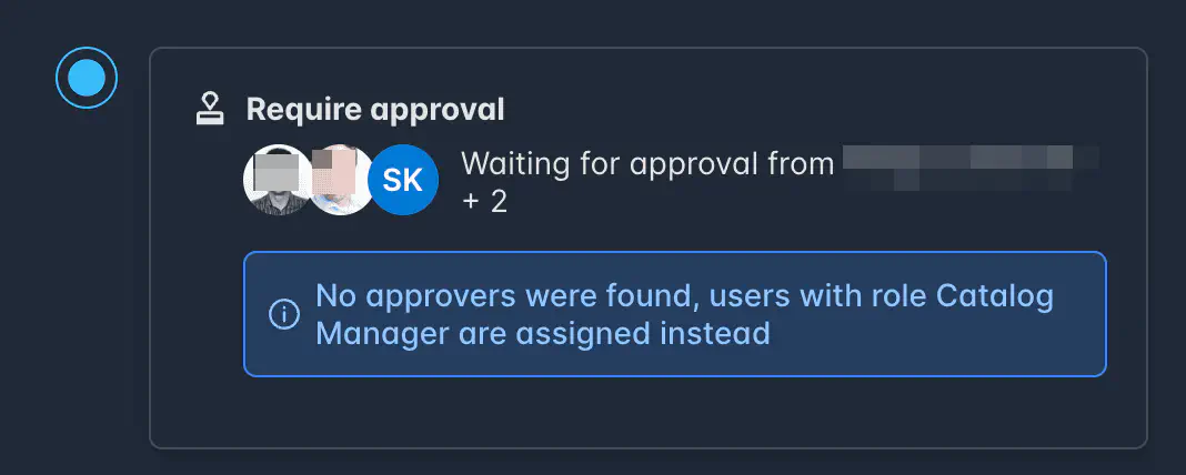 Screenshot: Fallback notification to Catalog Manager