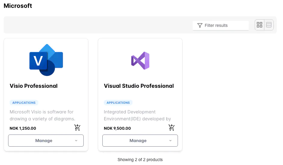 Screenshot: Category view with tile layout disabled