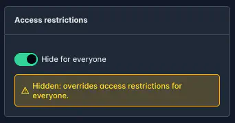 Screenshot: Hide for everyone toggle in category access settings