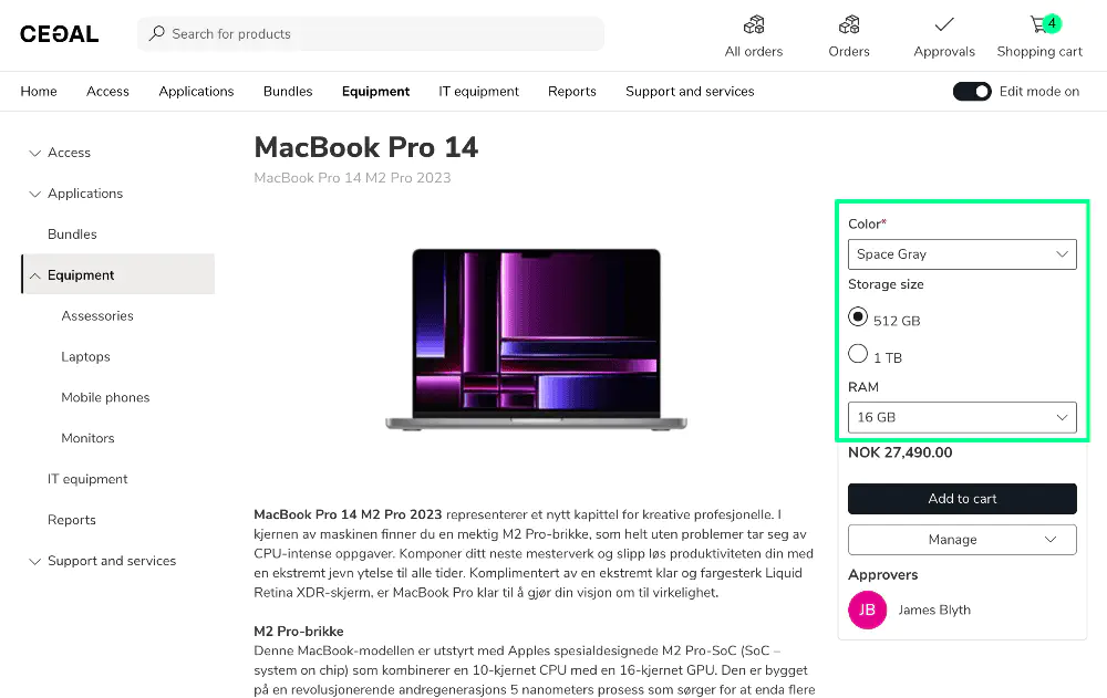 Example: Right column form display beside product image