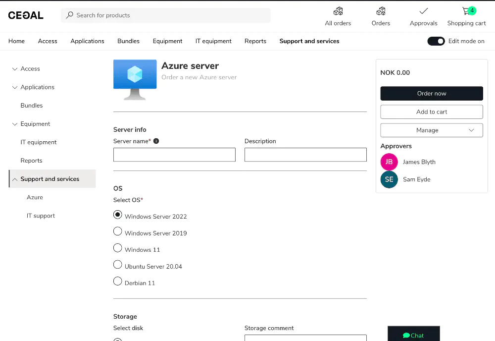 Example: Full width form display below product description