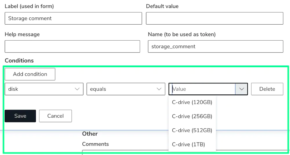 Screenshot: Configuring condition rules on input