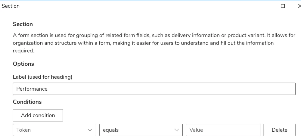 Screenshot: Conditional visibility on section level