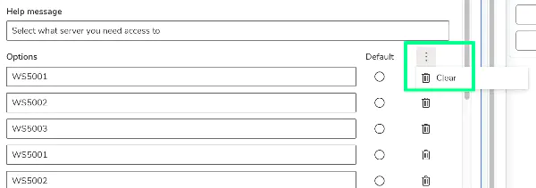 Screenshot: Dropdown option menu with Clear All