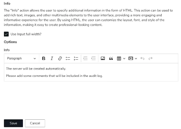 Screenshot: Adding info text block to form