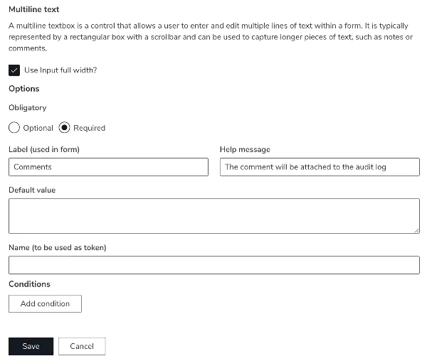 Screenshot: Multiline text input field