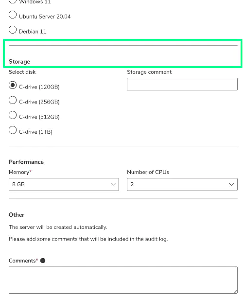 Screenshot: Example showing section in form