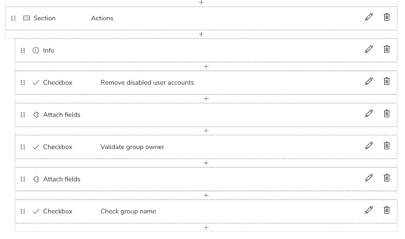 Screenshot: Attach fields item configuration