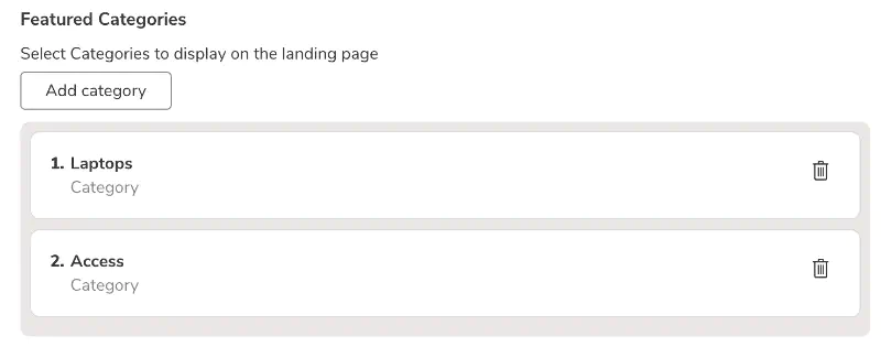 Screenshot: Featured categories section on the front page