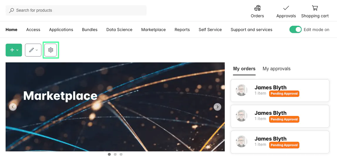 Screenshot: Configure icon and configuration panel in Edit Mode
