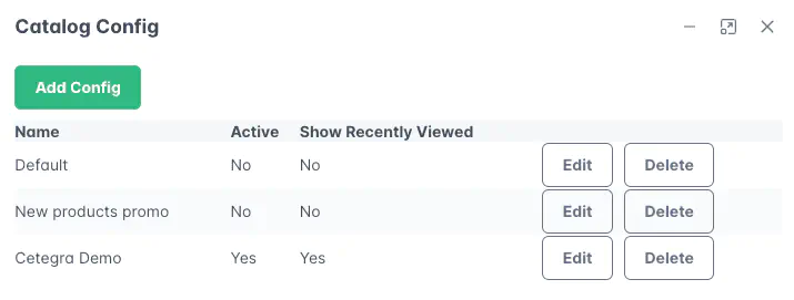 Screenshot: List of available configuration presets