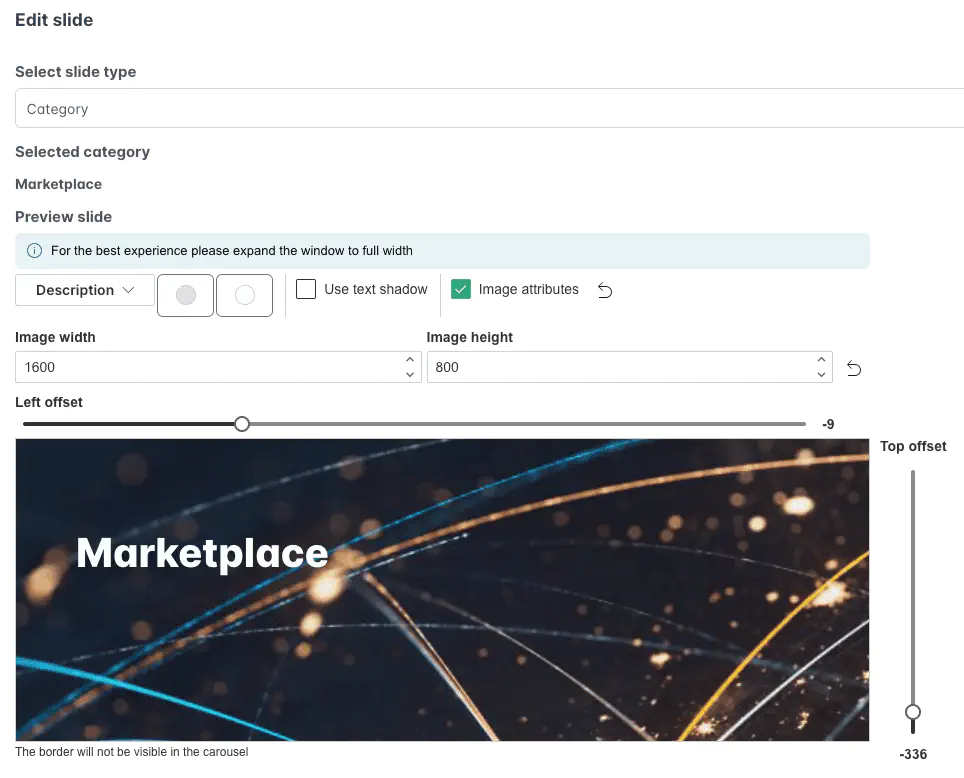 Screenshot: Add new slide and select type (Category, Product, HTML)