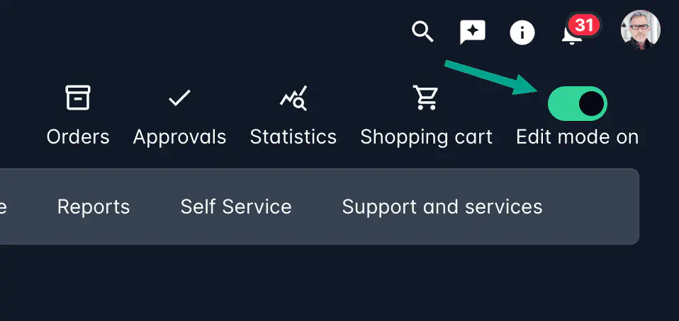 Screenshot: Catalog Edit mode toggle for managers