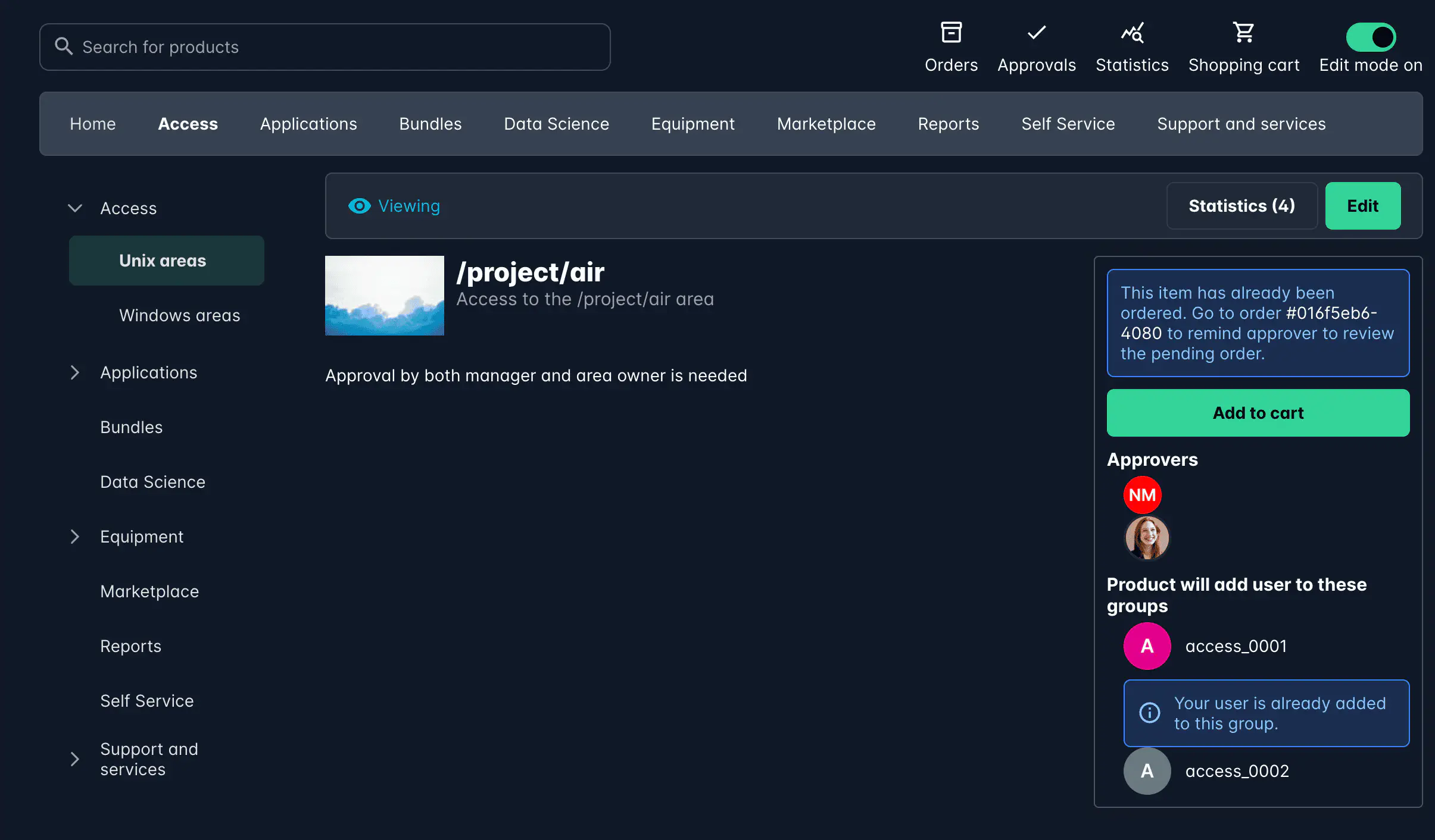 Screenshot: Product details page showing title, description, and actions