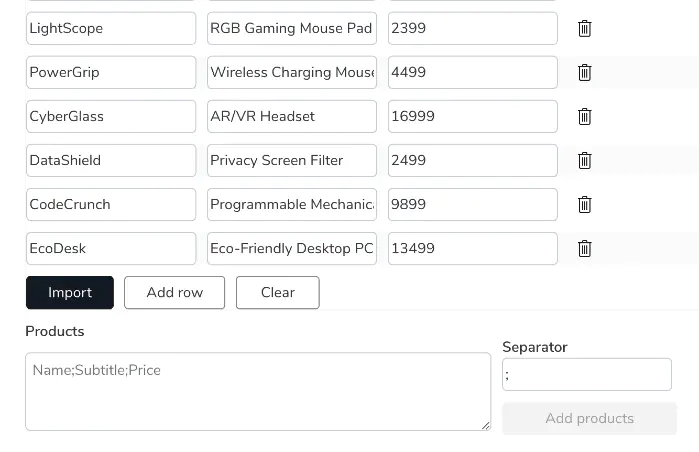 Screenshot: Buffered products ready for import