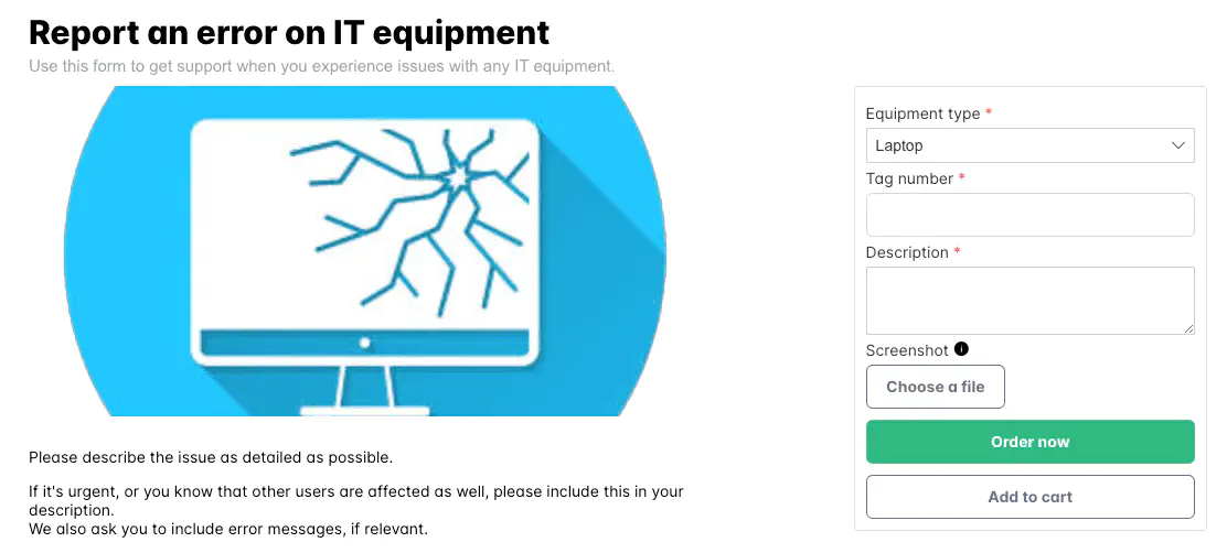 Screenshot: Product layout example with form at right side