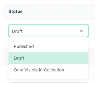 Screenshot: Product status selection and toolbar