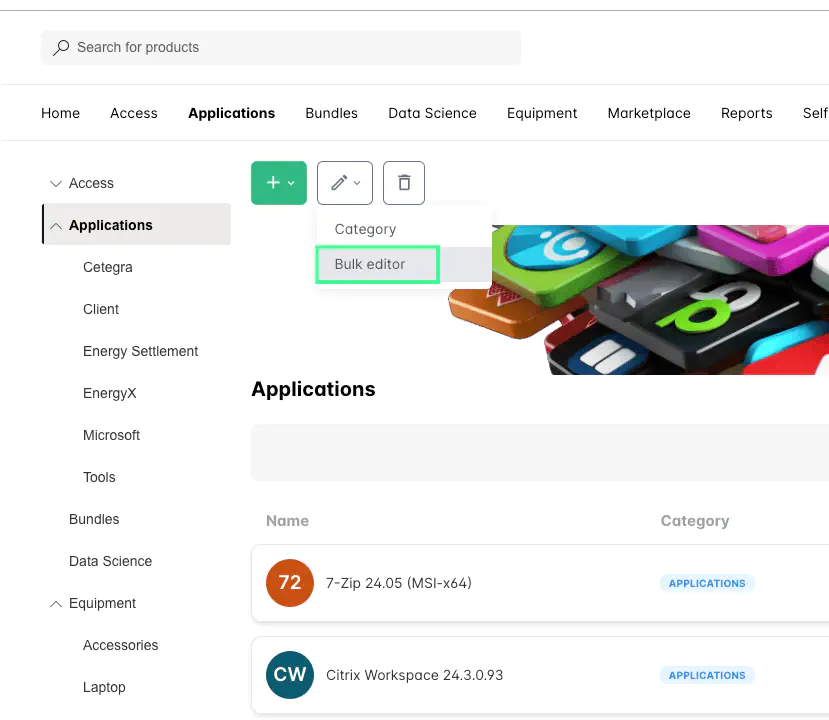 Screenshot: Product bulk import area