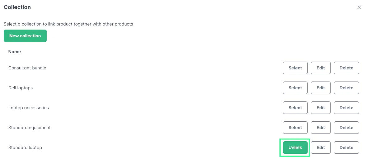 Screenshot: Selecting the collection to link