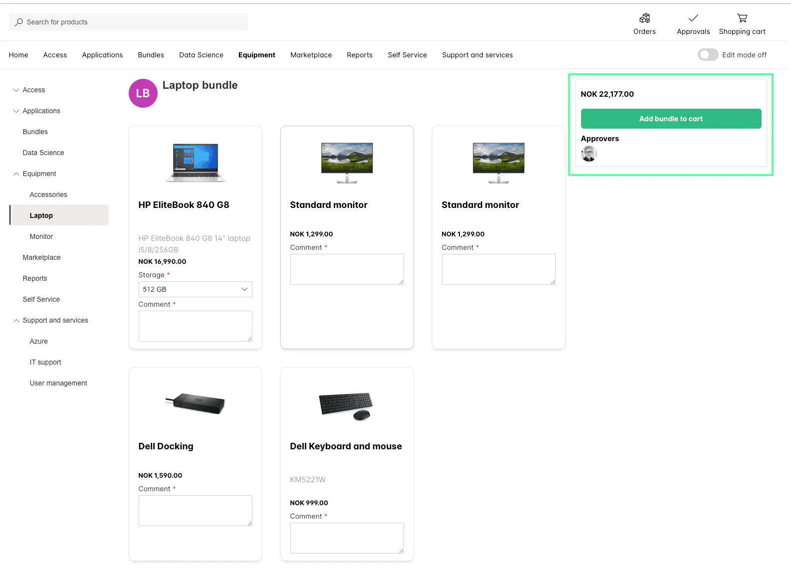 Screenshot: Product collection bundle in catalog