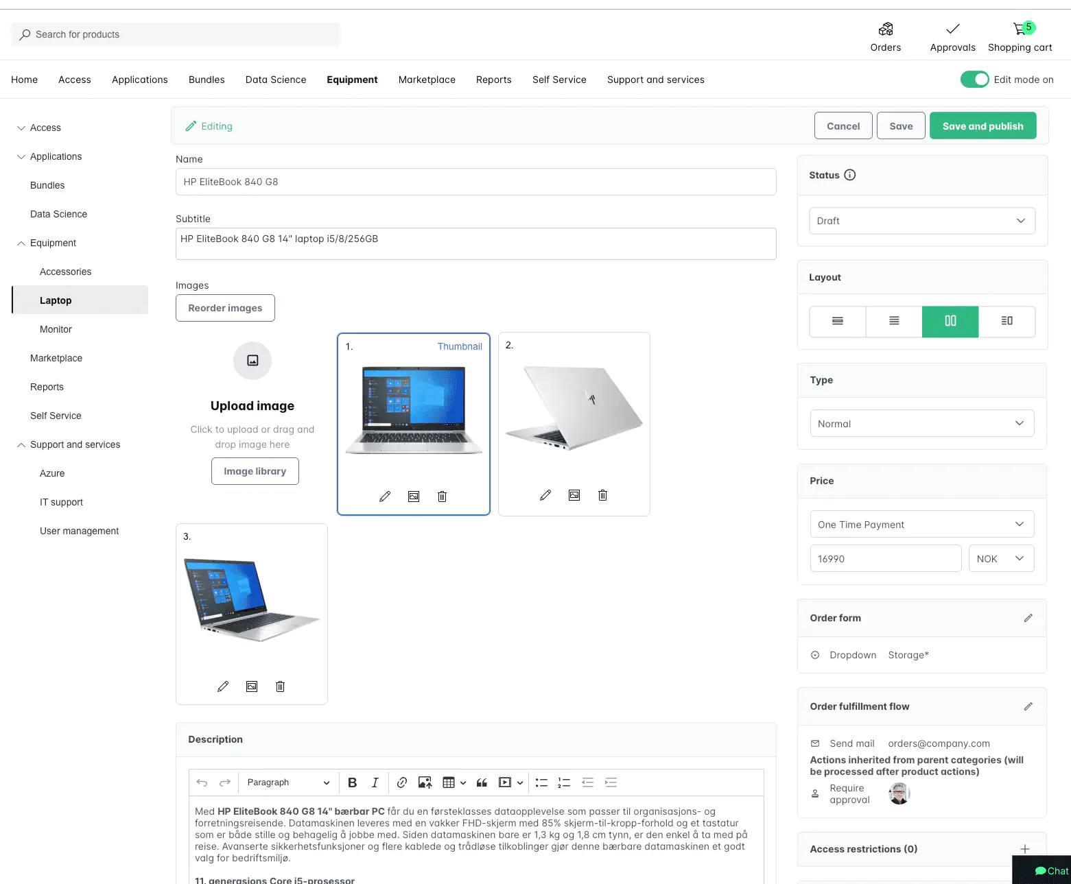 Screenshot: Product general information section