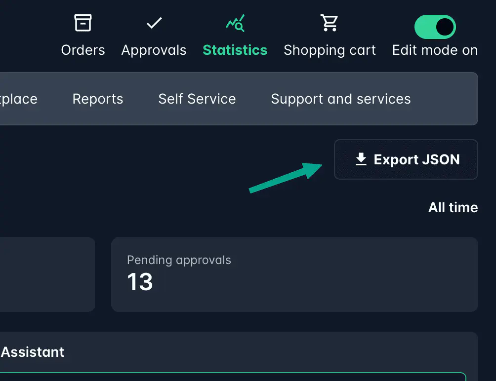 Screenshot: Export button for global statistics