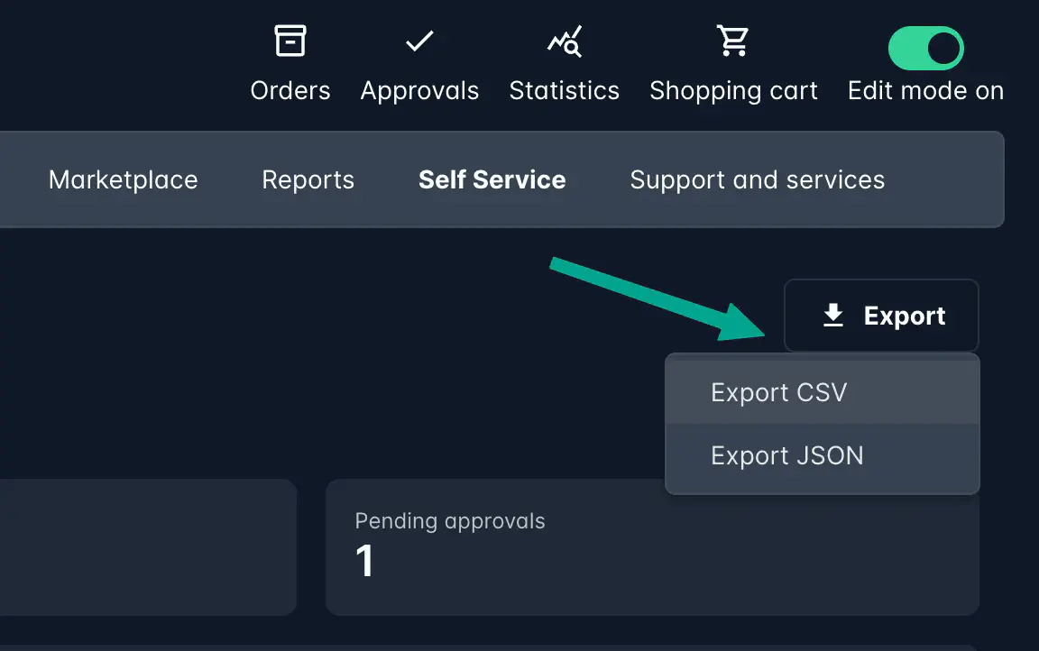 Screenshot: Export options for product-level statistics