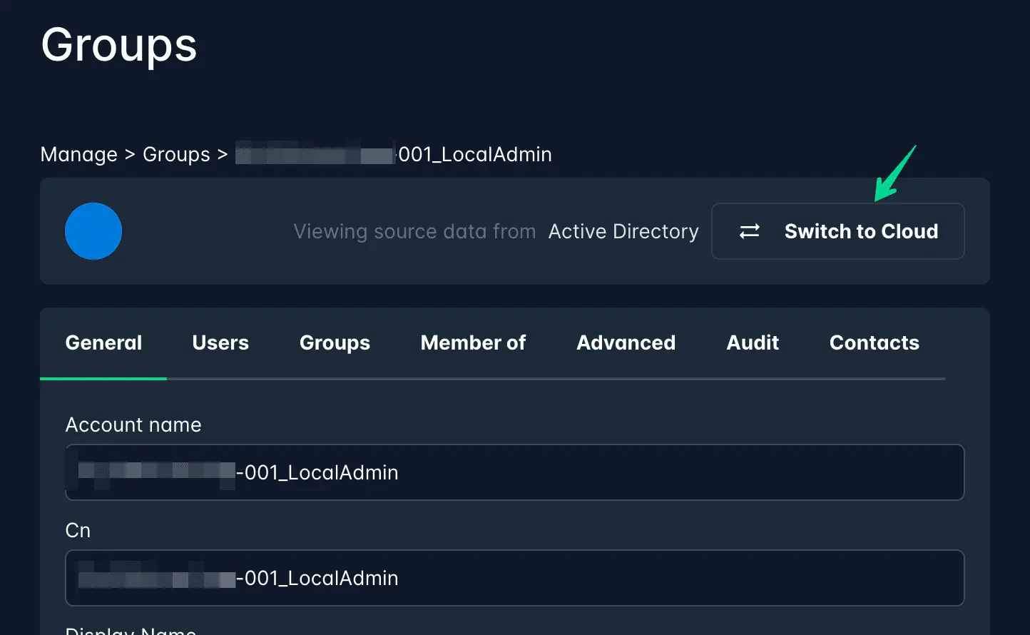 Source switch in group detail view
