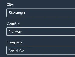 User form with lists enabled for City and Country
